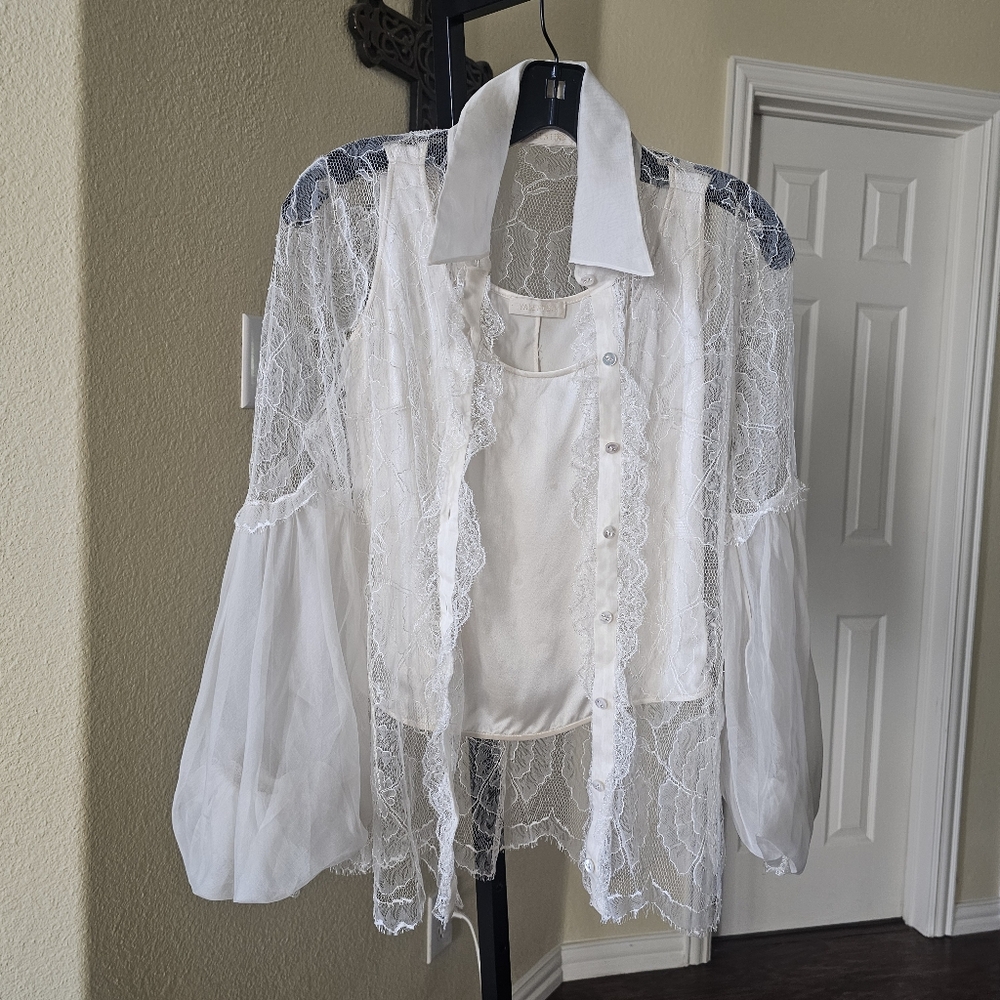 Valentino 3pc Cream and Black Top/Cami/Pant Set Size S - Picture 2 of 15